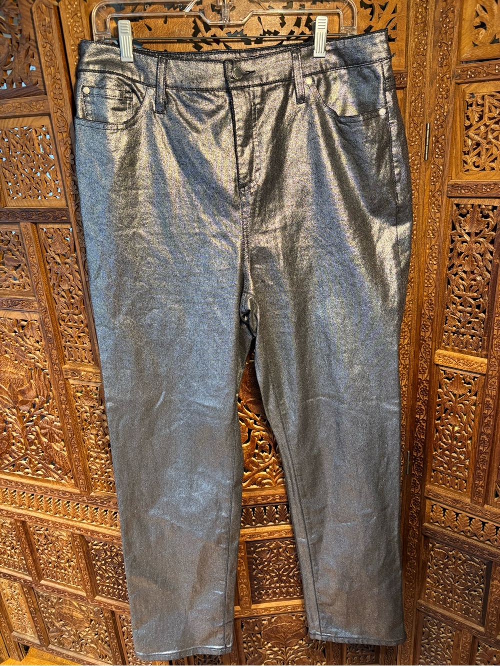 INC International Concepts Metallic Silver Straight-Leg Jeans